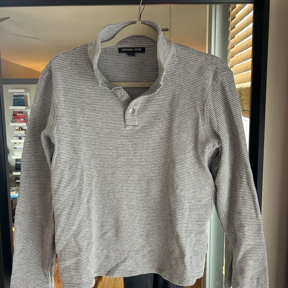 Michael Kors Gray Striped Long Sleeve Shirt